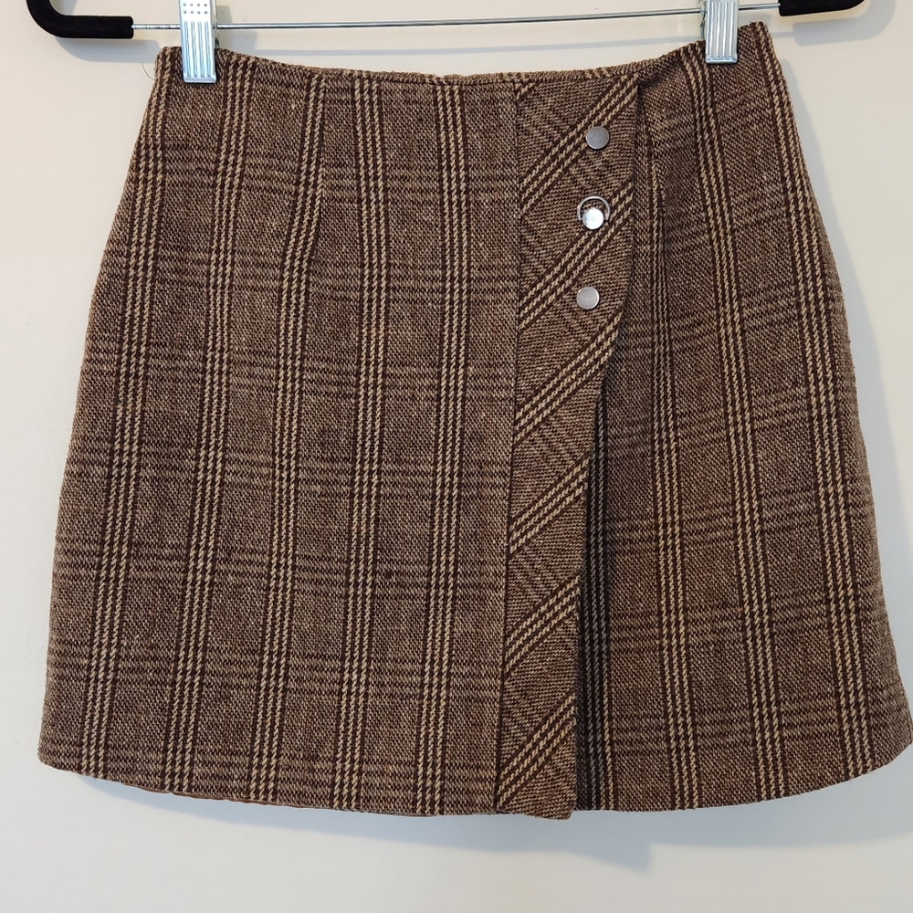 Plaid Brown Mini Skirt